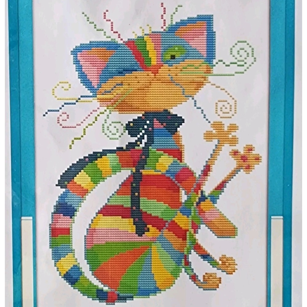 DECDEAL Colourful Cat Counted Cross Stitch Kit Crazy Cat Lady Kitsch Rainbow Sew